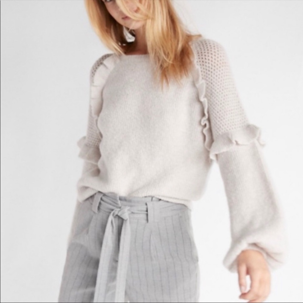 EXPRESS Bubble Sleeve Ruffle Knitted Sweater. S‎